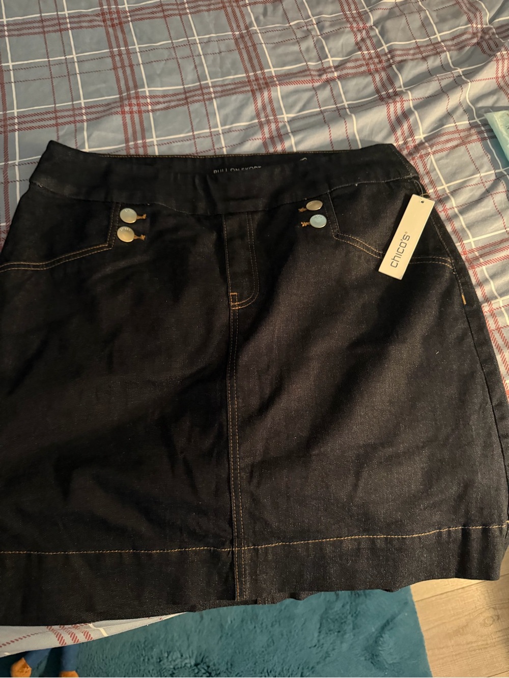 Chico's Black Denim A-Line Skirt NWT size 1